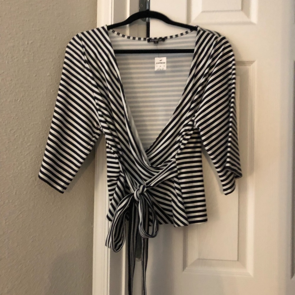 Express Stripped Wrap Top